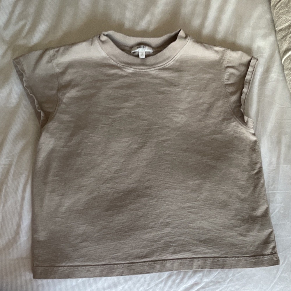 AGOLDE Beige Solid Crew Neck Cap Sleeve Cotton Knit Pullover T-Shirt Women's S